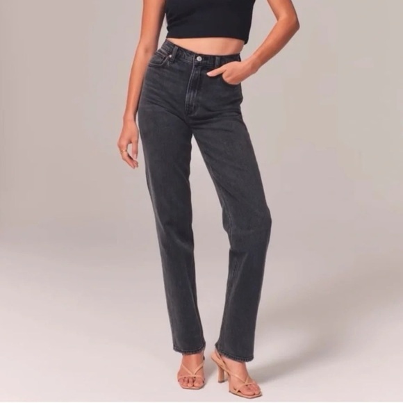 Abercrombie 90s straight ultra high rise 25 long in washed black - Picture 2 of 3